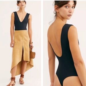 FREE PEOPLE Intimately FP Keep It Sleek Bodysuit Black Closet Staple Size Large